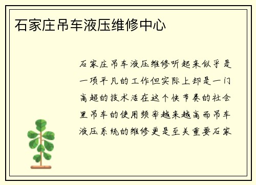 石家庄吊车液压维修中心